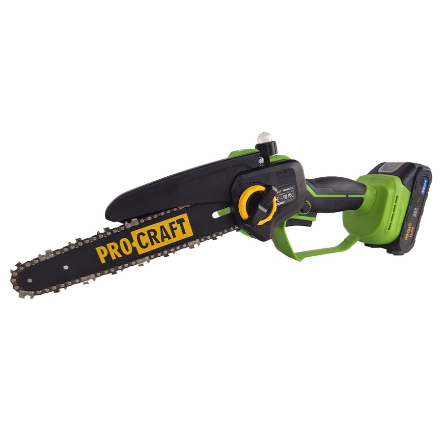 PKA44 Procraft Brushless Акумулаторен безчетков верижен трион с 2 бр шини, 2 бр вериги, 1 бр батерия и 1 бр зарядно.