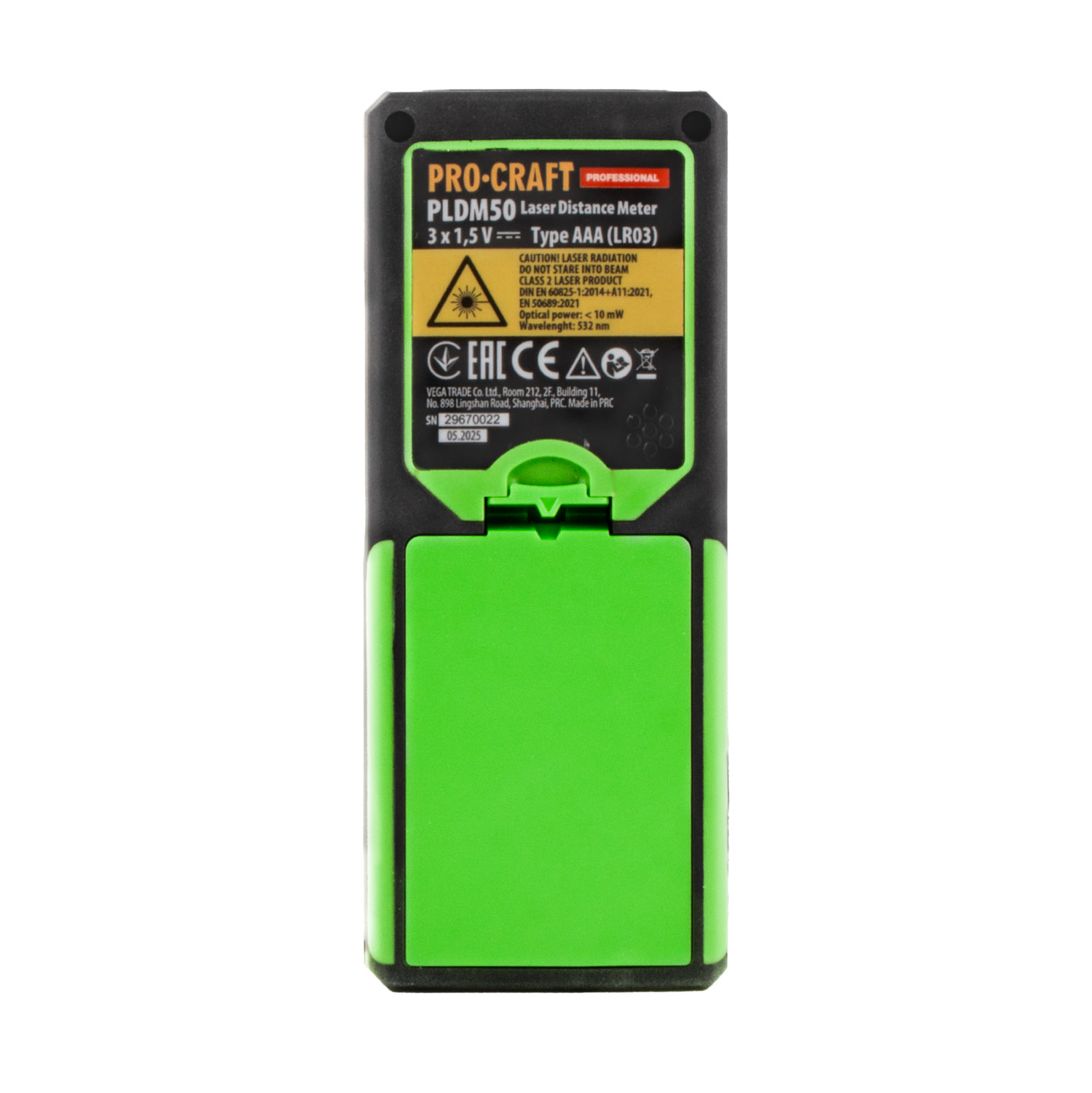 PROCRAFT PLDM50 Лазерна ролетка 0.05-50 м, зелен лъч, с батерии 3×1.5V AAA