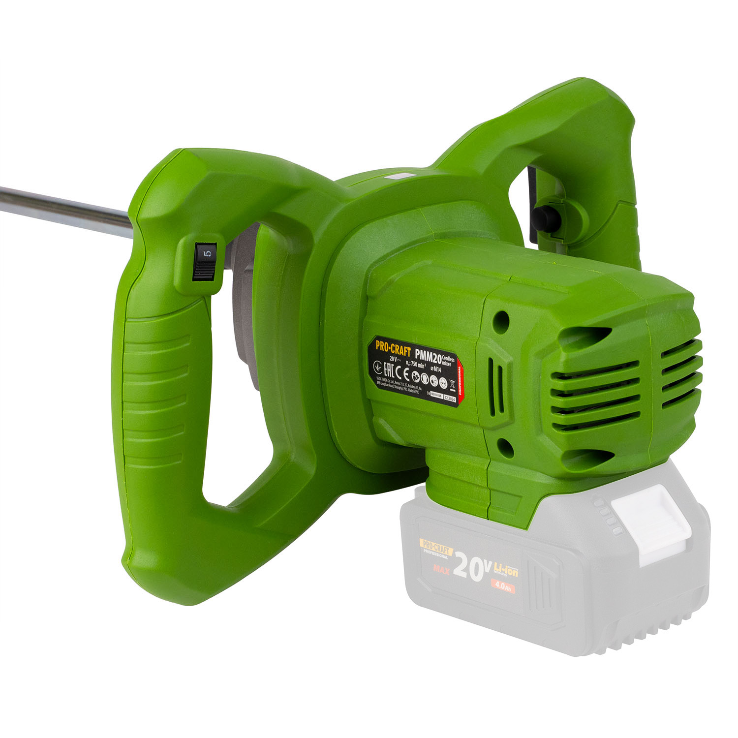 PROCRAFT PMM20 Акумулаторна бъркалка за строителни материали, 20V, 0-750 об./мин