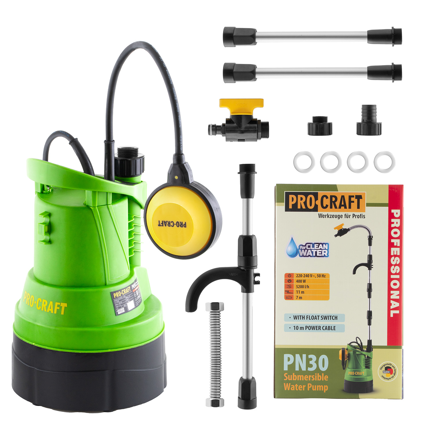 PROCRAFT PN30 Потопяема помпа, варелна или за бидон, 400W, дебит 5200 л/ч, поплавък