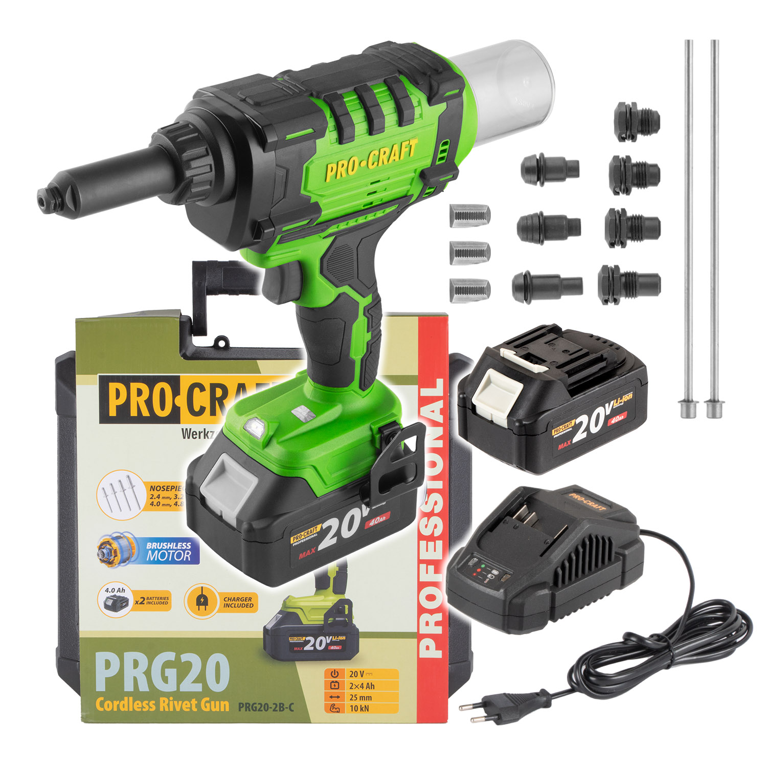 PROCRAFT PRG20 Акумулаторна безчеткова нитачка 20V, 2 батерии 20V 4Ah, зарядно 20V, куфар.