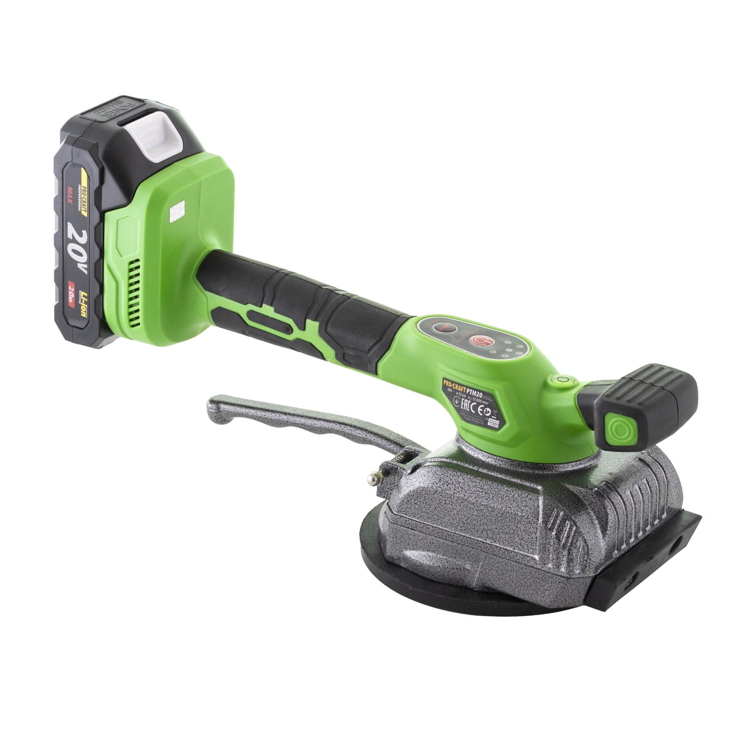 PROCRAFT PTM20-1b-c Акумулаторна вибрираща вендуза за плочки, 20V, 130 мм, 75 кг, 1 бр батерия 2Ah и зарядно, куфар