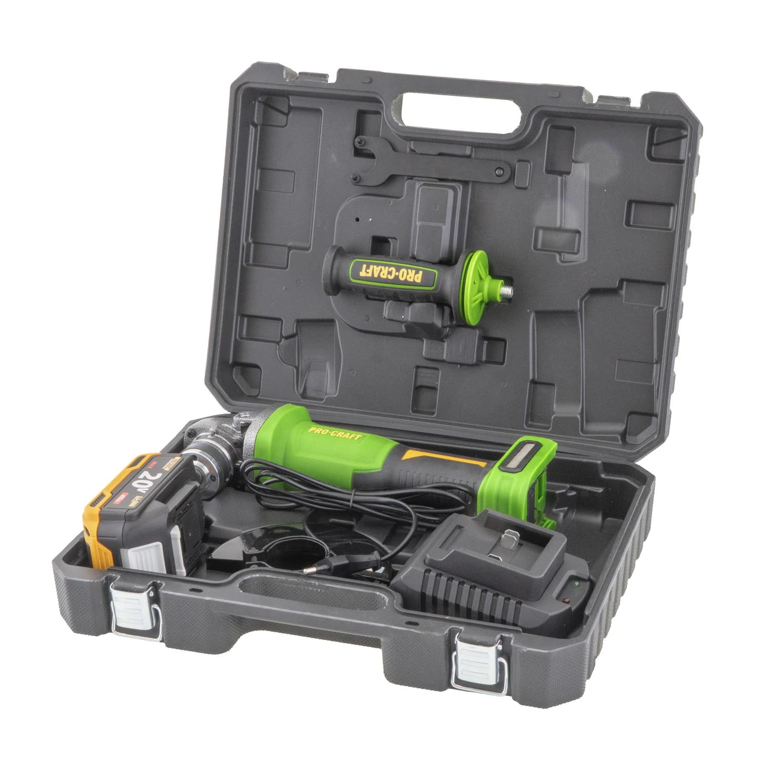 PROCRAFT PWA220 Акумулаторен безчетков ъглошлайф, 125 мм, 20V, 3500/6000/8500 об/мин, 1 батерия 4 Ah + зарядно.