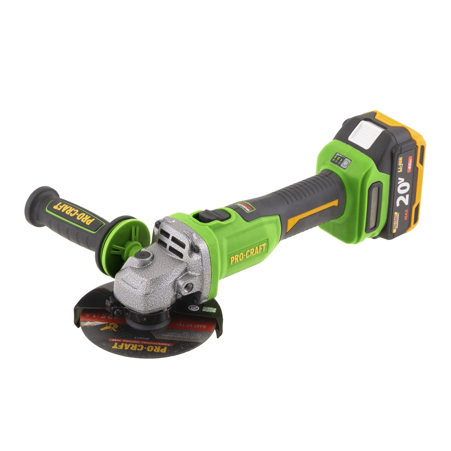 PROCRAFT PWA220 Акумулаторен безчетков ъглошлайф, 125 мм, 20V, 3500/6000/8500 об/мин, 1 батерия 4 Ah + зарядно.