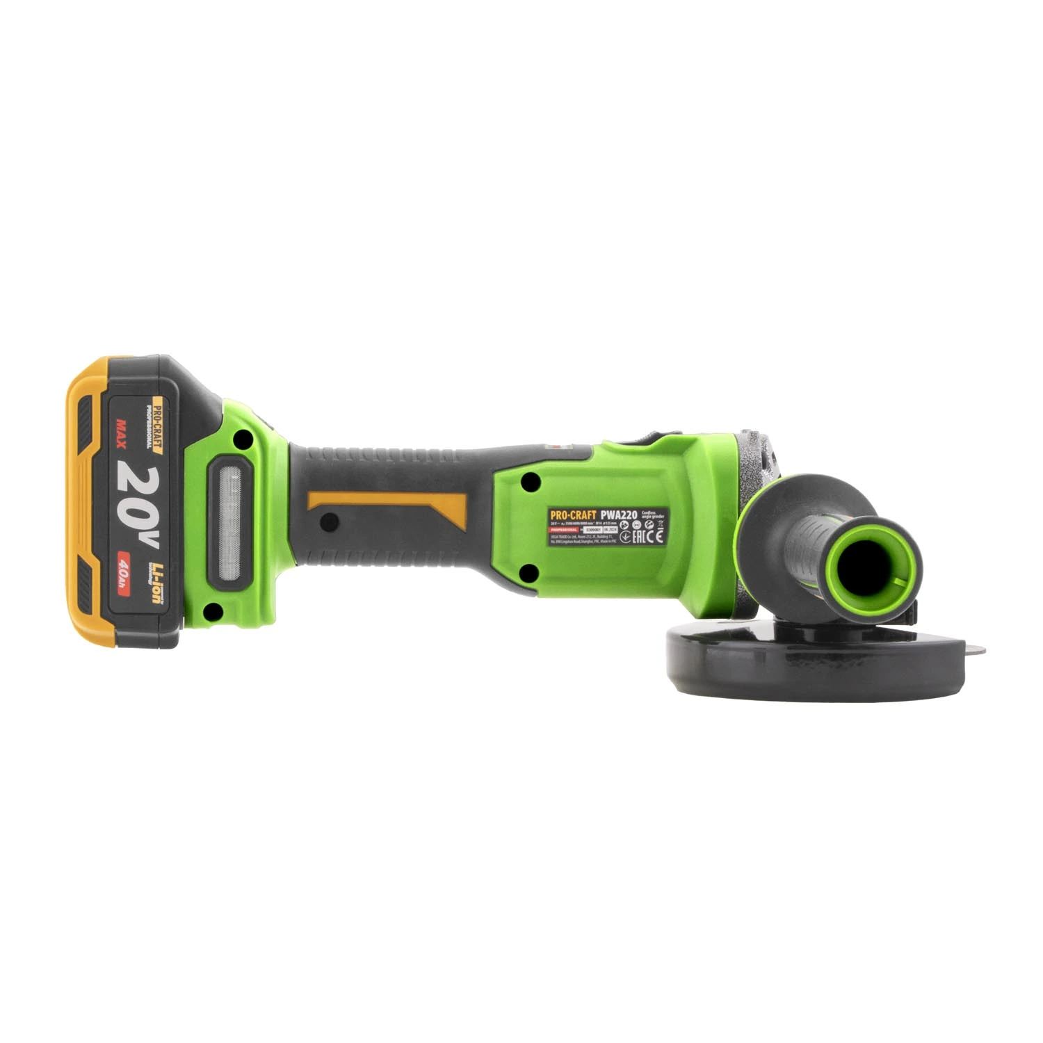 PROCRAFT PWA220 Акумулаторен безчетков ъглошлайф, 125 мм, 20V, 3500/6000/8500 об/мин, 1 батерия 4 Ah + зарядно.