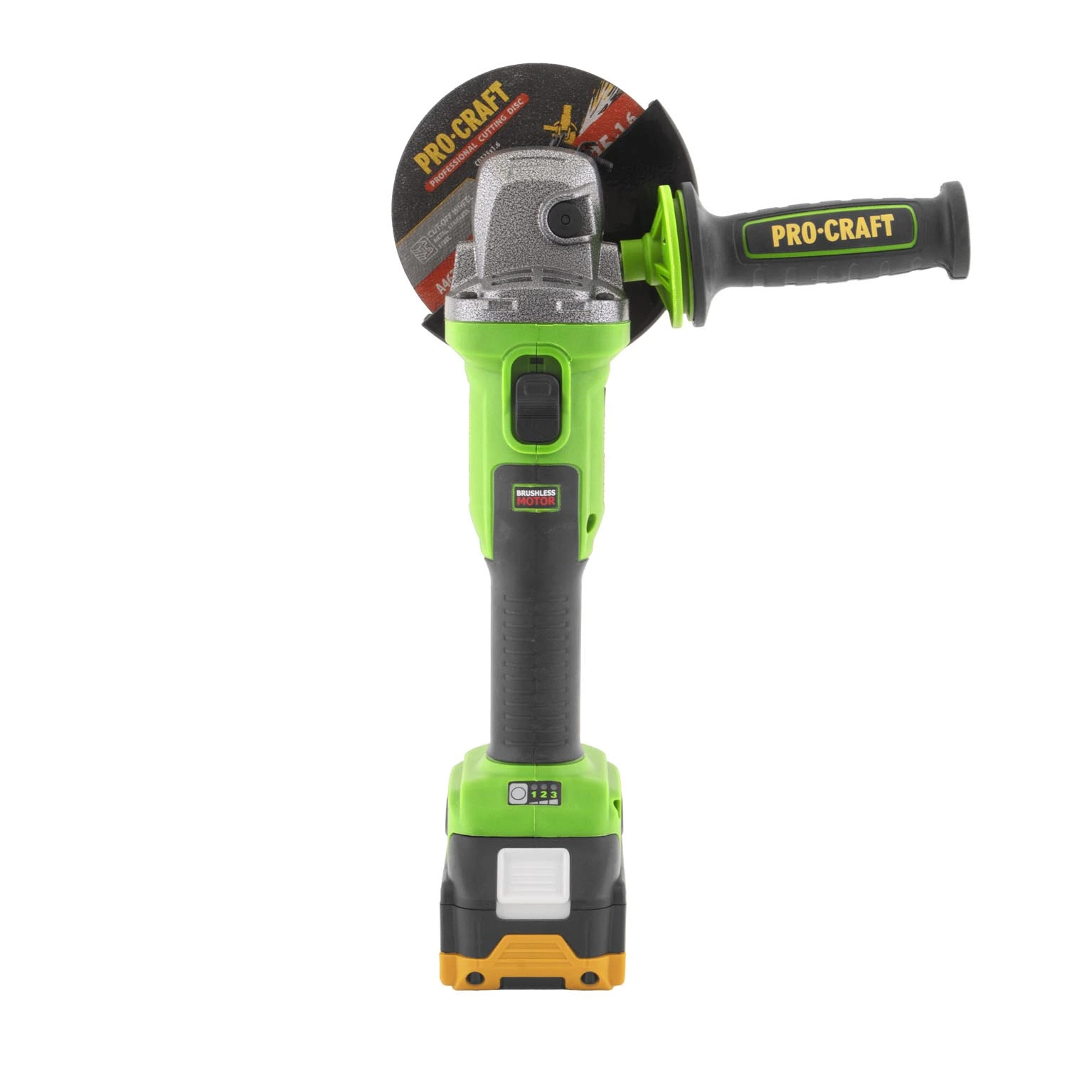 PROCRAFT PWA220 Акумулаторен безчетков ъглошлайф, 125 мм, 20V, 3500/6000/8500 об/мин, 1 батерия 4 Ah + зарядно.