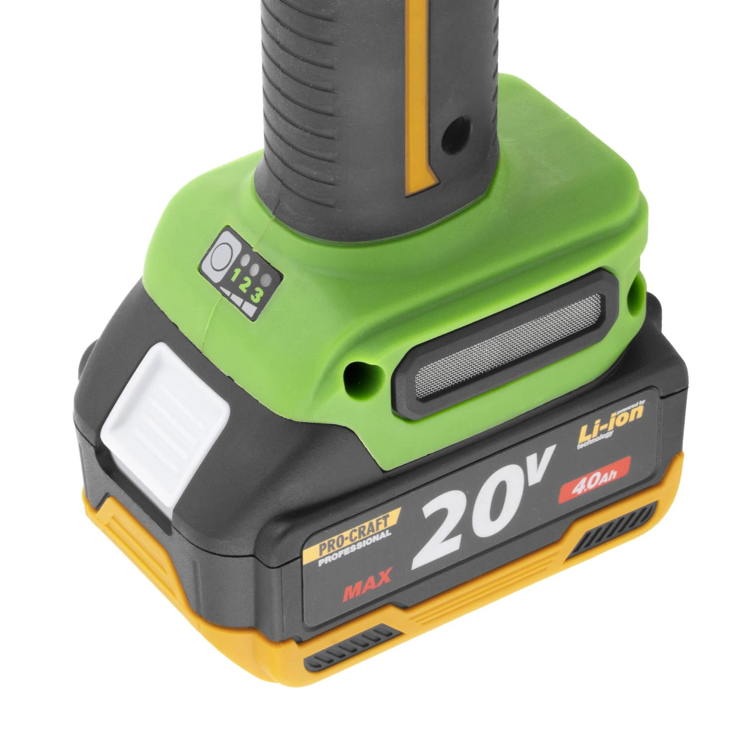 PROCRAFT PWA220 Акумулаторен безчетков ъглошлайф, 125 мм, 20V, 3500/6000/8500 об/мин, 1 батерия 4 Ah + зарядно.