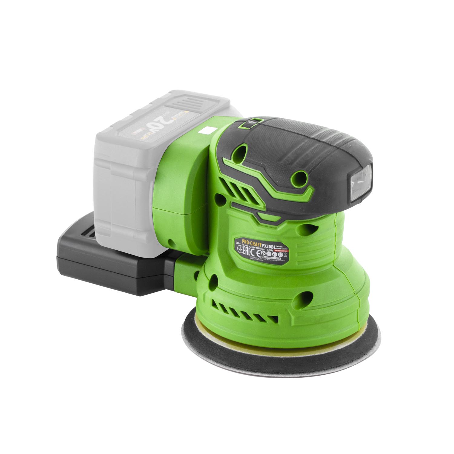 Procraft PX20BL Акумулаторен безчетков ексцентършлайф 20V (Solo – без батерия и зарядно)