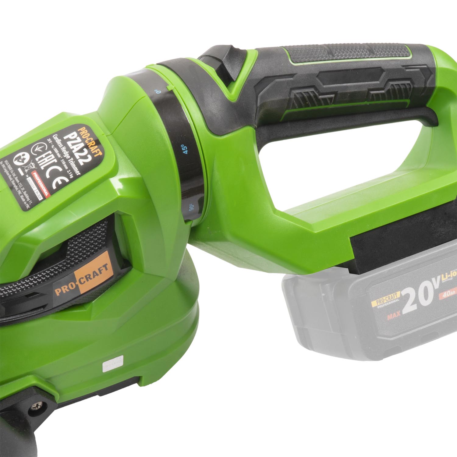 PZA22 Procraft Акумулаторен безчетков храсторез, 20V, 56 см, въртяща се дръжка (body – без батерии и зарядно)