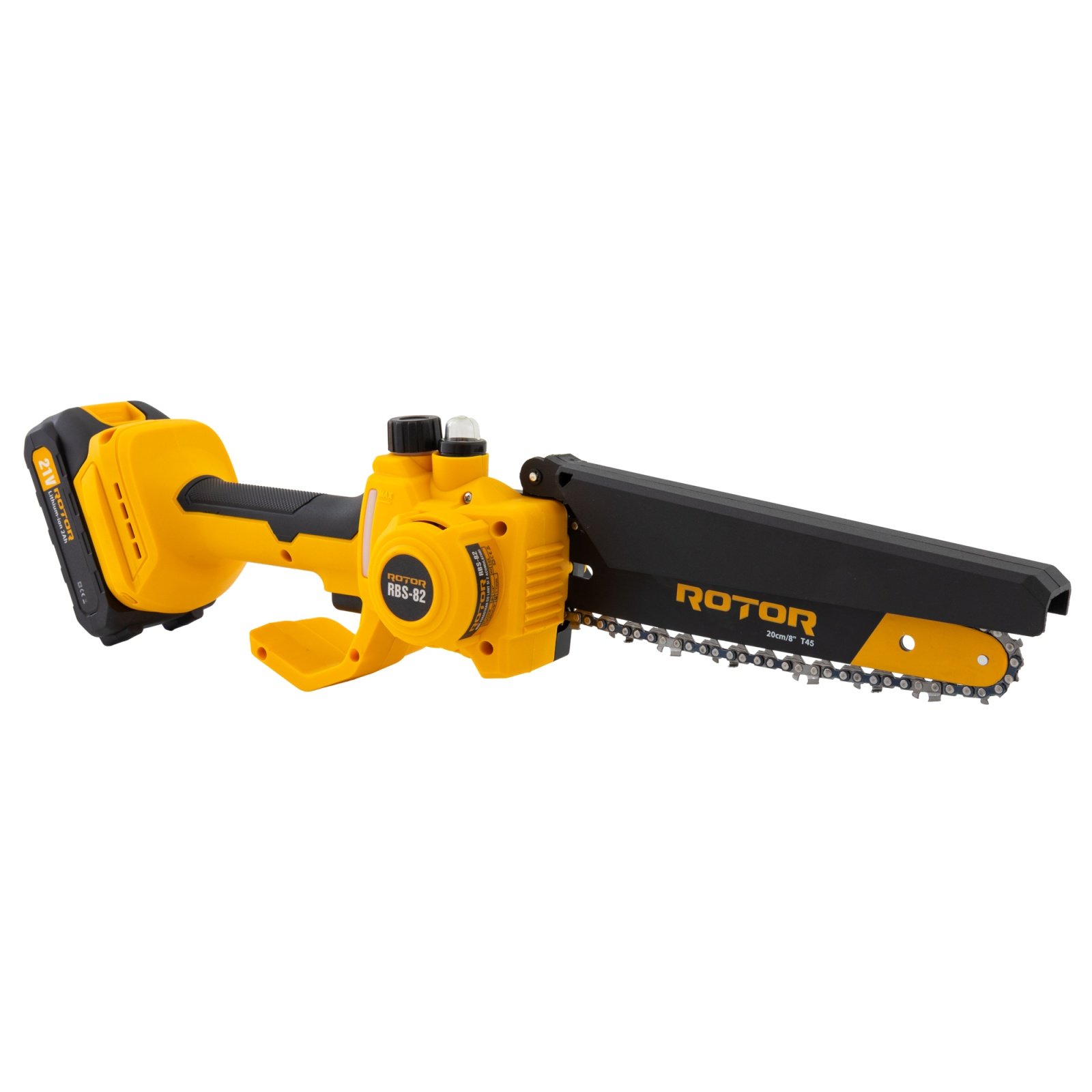 ROTOR RBS-82 Верижен трион 8″/20см, 4500 об./мин, 20V с две батерия 20V/2Ah, зарядно, куфар