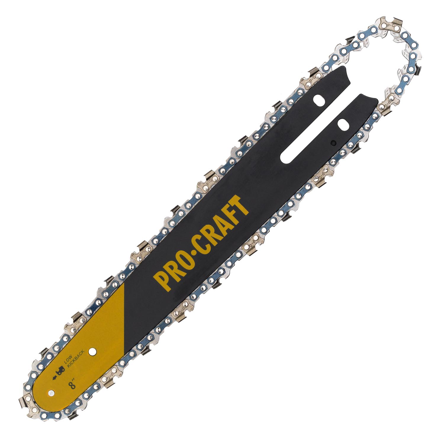 Procraft S8 Комплект шина и верига за трион (2 вериги и 1 шина), 8″/20 см, стъпка 1/4, зъби 22, звена 46, 1.1 мм