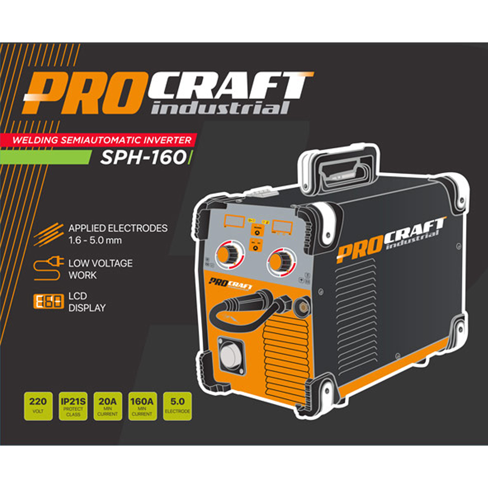 Procraft SPH-160 Инверторен електрожен с телеподаващо устройство 2 в 1, 1.6-6.0 мм, 160 A