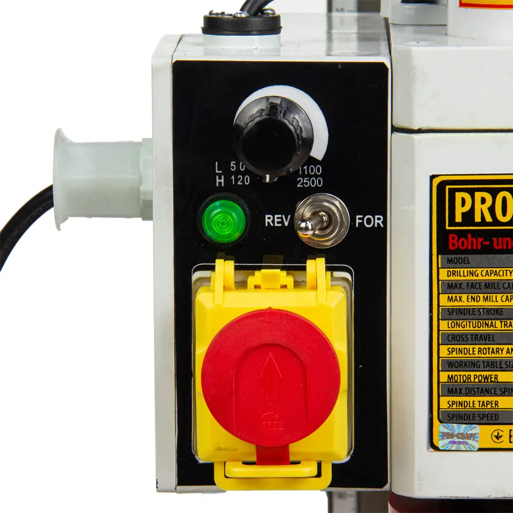 PROCRAFT Vmm1100 Фреза за метал, стационарна колона, 16 мм, 1100W, 50-2500 об./мин