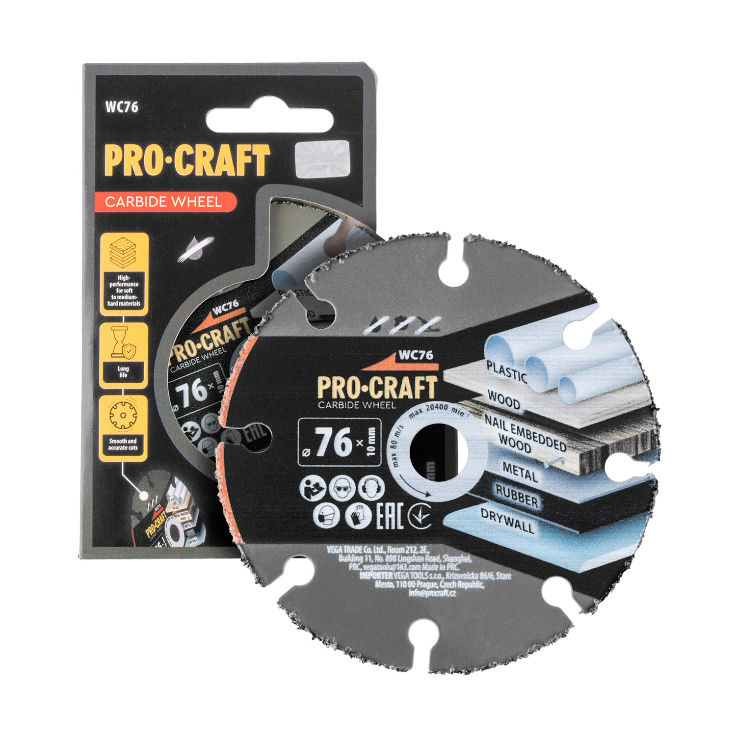 Procraft WC76 Карбиден универсален 76 мм, 76*1.5*10 мм, до 20400 об/мин, универсална употреба