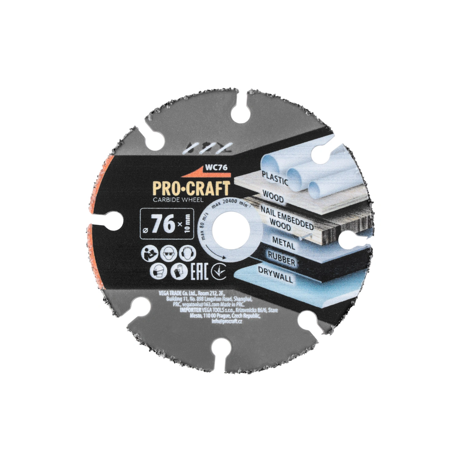Procraft WC76 Карбиден универсален 76 мм, 76*1.5*10 мм, до 20400 об/мин, универсална употреба