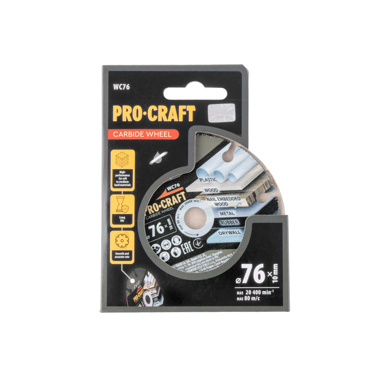 Procraft WC76 Карбиден универсален 76 мм, 76*1.5*10 мм, до 20400 об/мин, универсална употреба