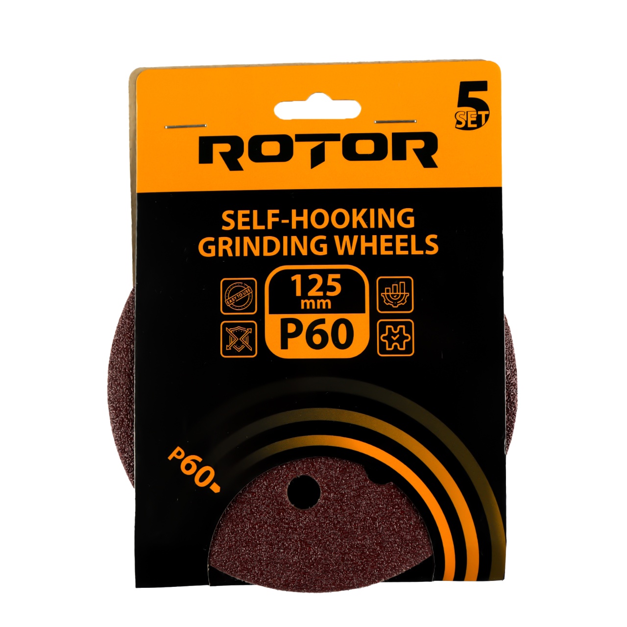 Абразивен велкро диск ROTOR 125 мм P60, комплект 5 бр