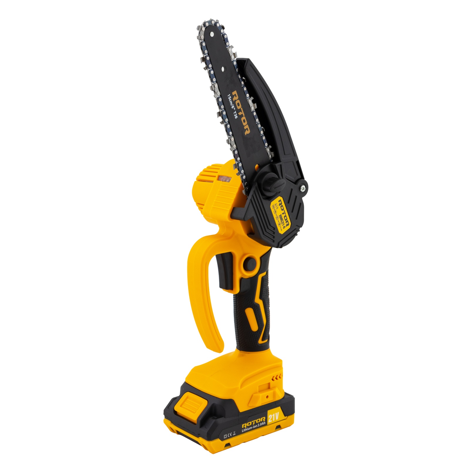 ROTOR RMC21-6 Акумулаторен верижен трион, 2 бр 21V/2Ah батерии, шина 6 инча/15 см, куфар.