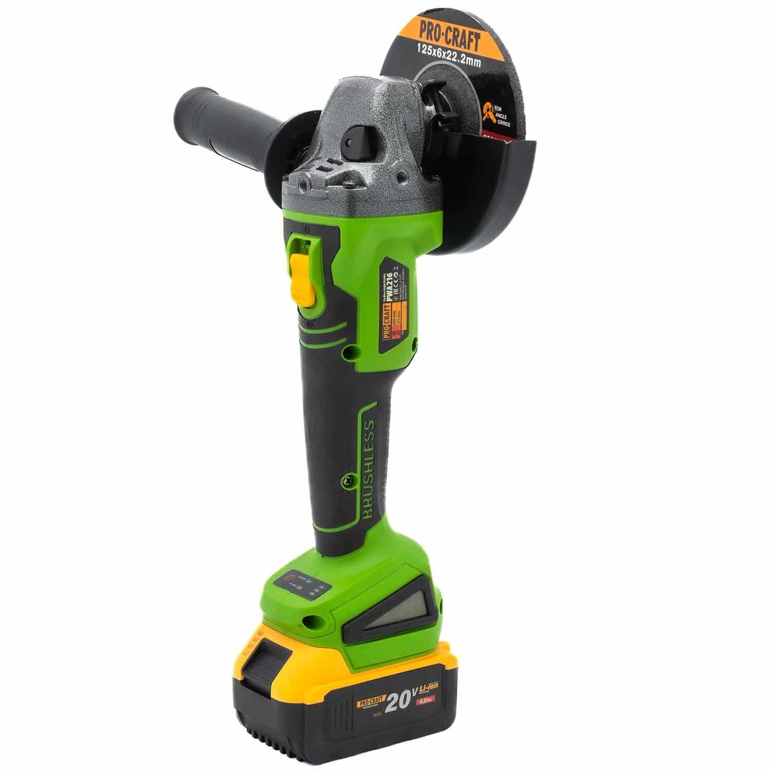 PROCRAFT PWA216 Безчетков акумулаторен ъглошлайф, 21 V, 2 батерии 4 Ah (set)