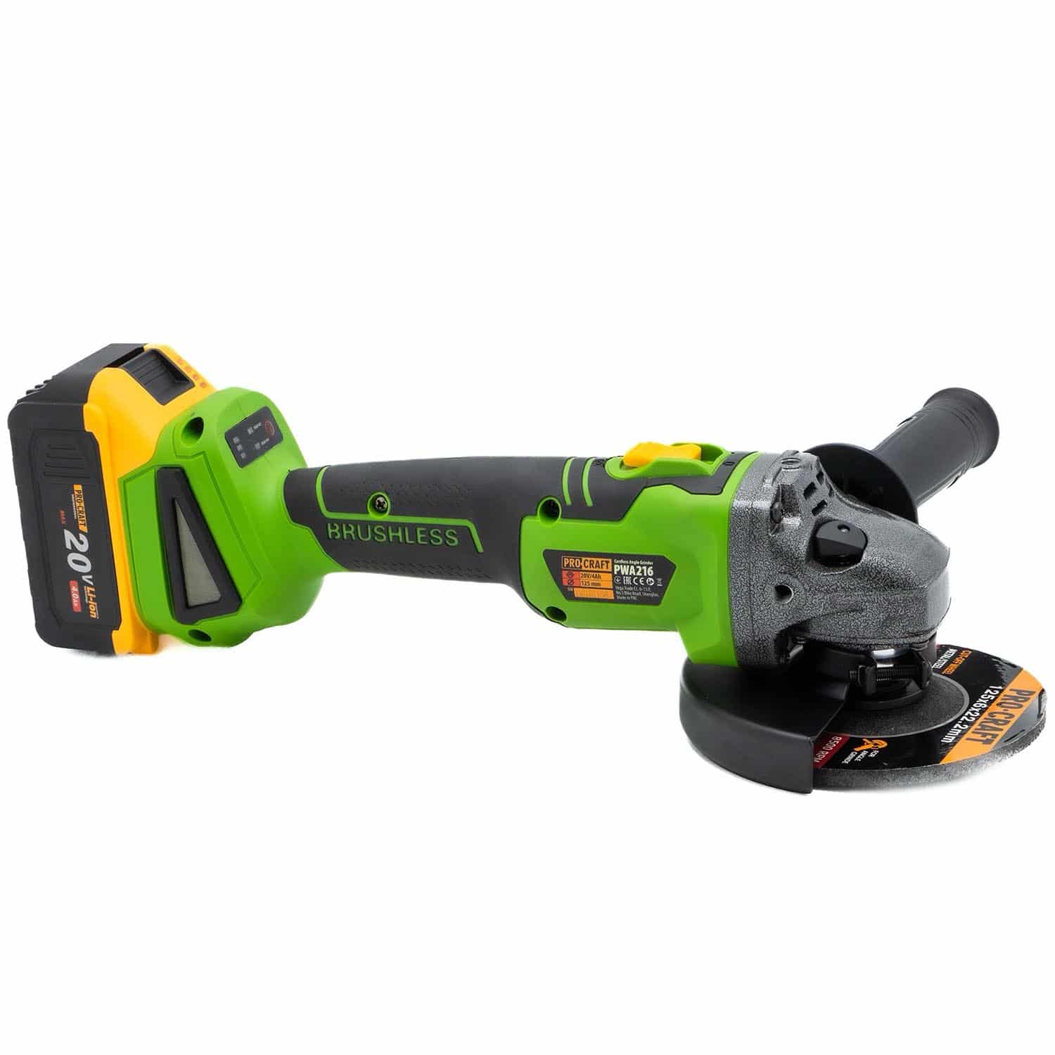 PROCRAFT PWA216 Безчетков акумулаторен ъглошлайф, 21 V, 2 батерии 4 Ah (set)