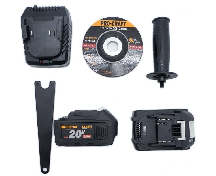 PROCRAFT PGA20 (Set) – безчетков акум. ъглошлайф, 125 мм, 20 V, 2 батерии 4 Ah (set)