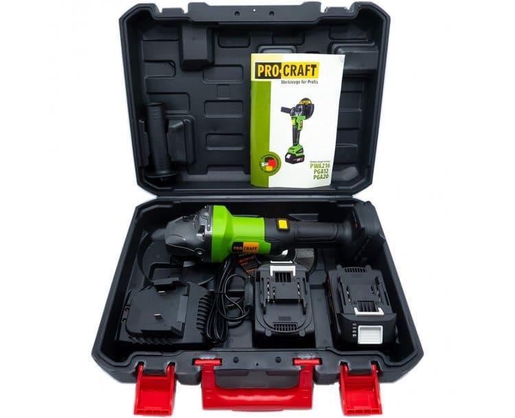 PROCRAFT PGA20 (Set) – безчетков акум. ъглошлайф, 125 мм, 20 V, 2 батерии 4 Ah (set)