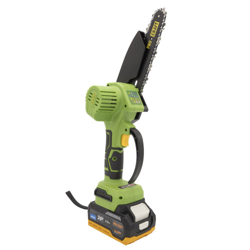 PKA22Li Procraft Brushless Акумулаторен безчетков верижен трион 6″ с 2 бр шини, 2 бр вериги, 1 бр батерия 3Ah и 1 бр зарядно.