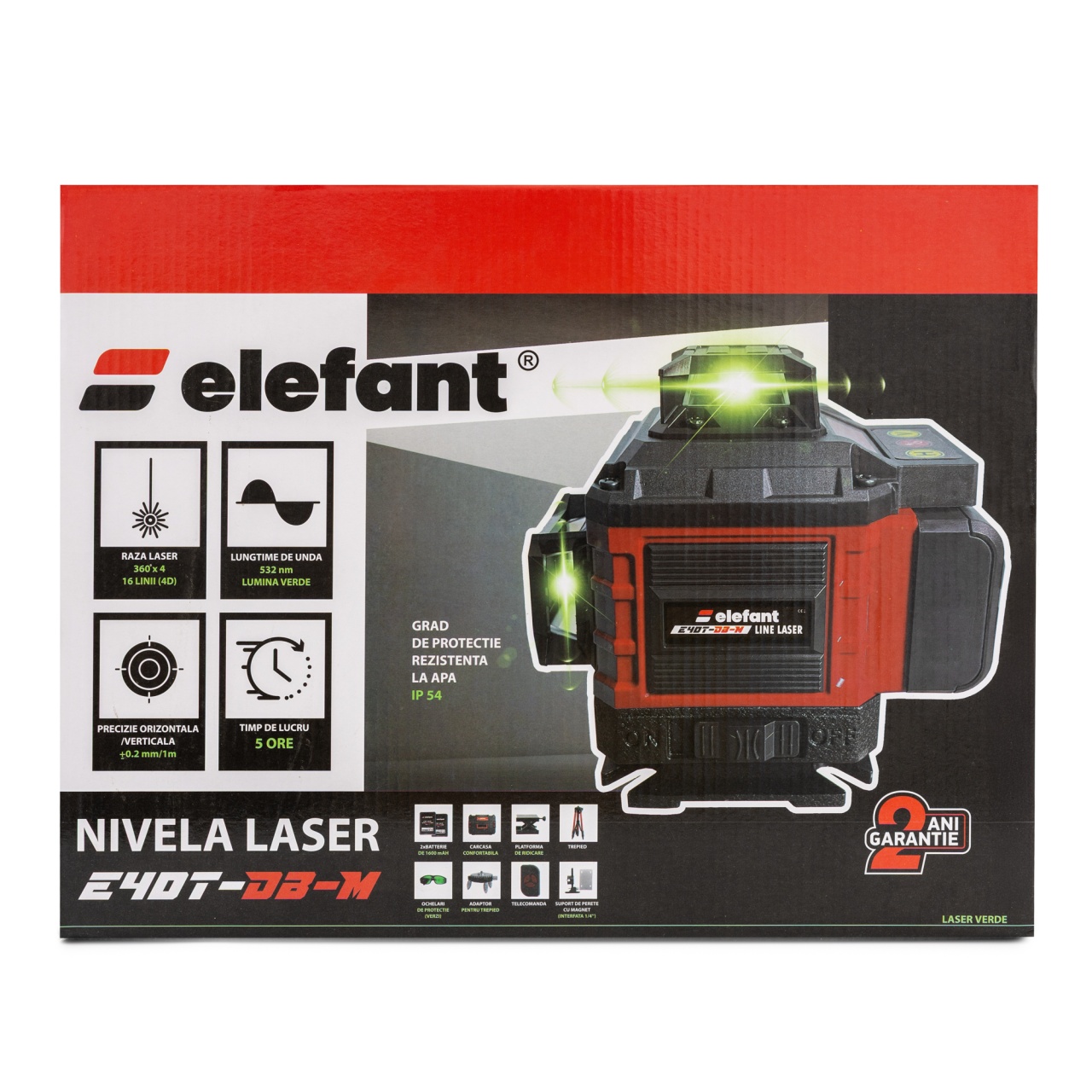 ELEFANT E40T-DB-M Лазерен нивелир с LCD дисплей и тринога, 16 линии ±2 mm/5m, 40 m, Време за нивелиране ≤ 5s 06099589