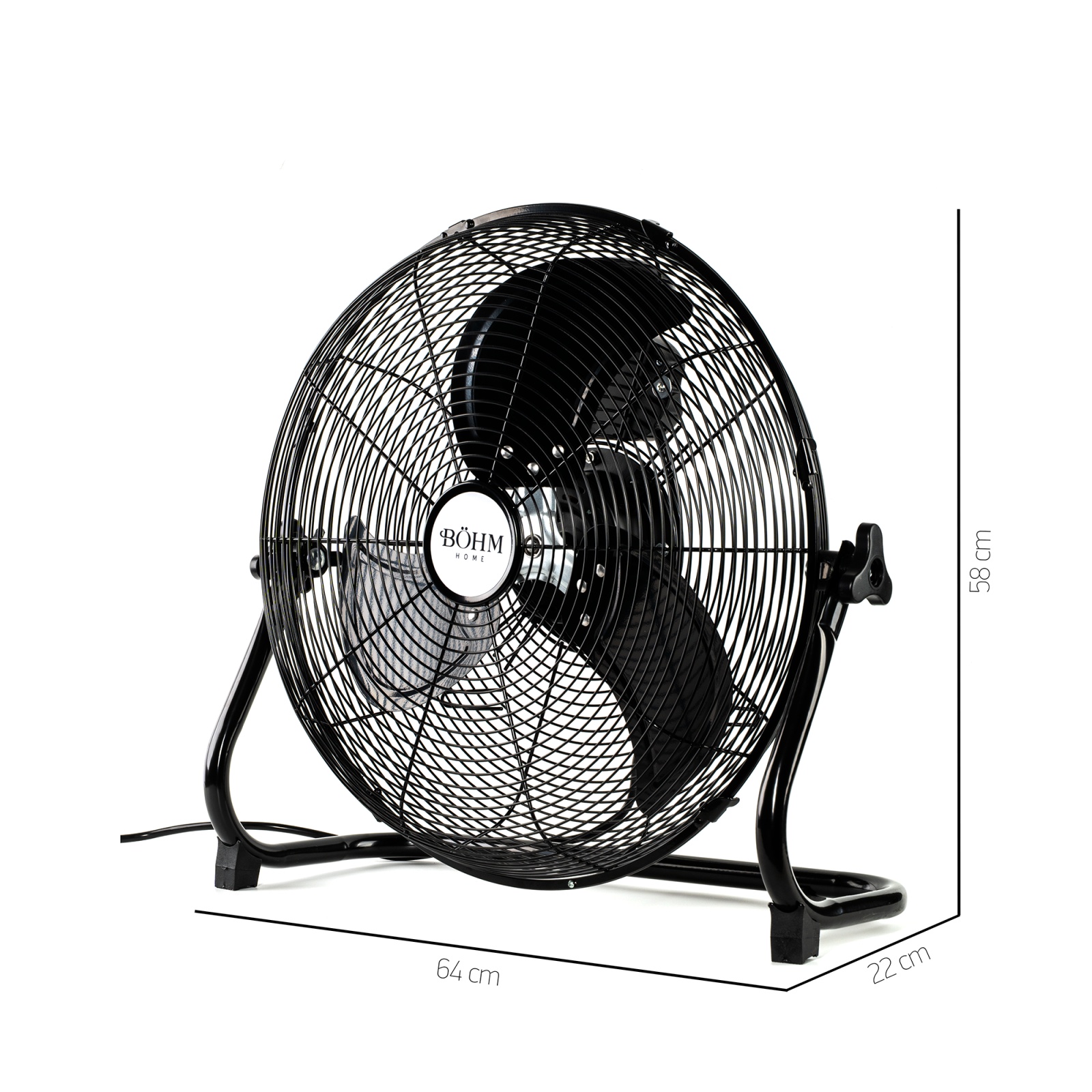 Вентилатор индустриален 50 см 20″ BÖHM BLFF-50, 3 сторости, 110W, 3 метални перки, Регулируем
